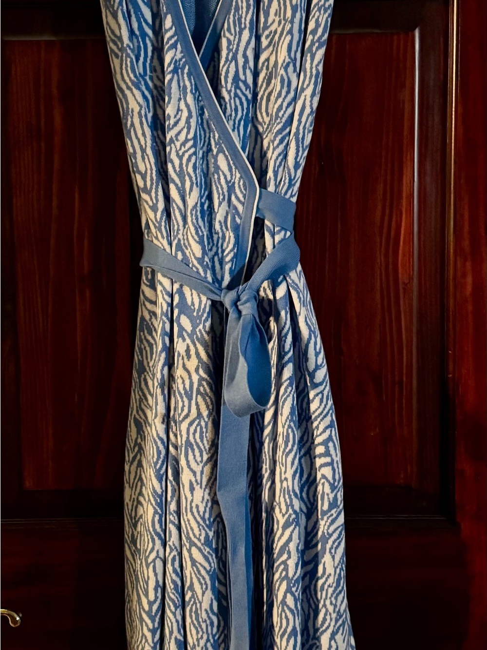 Diane Von Furstenberg Blue and White Maxi Wrap Dress